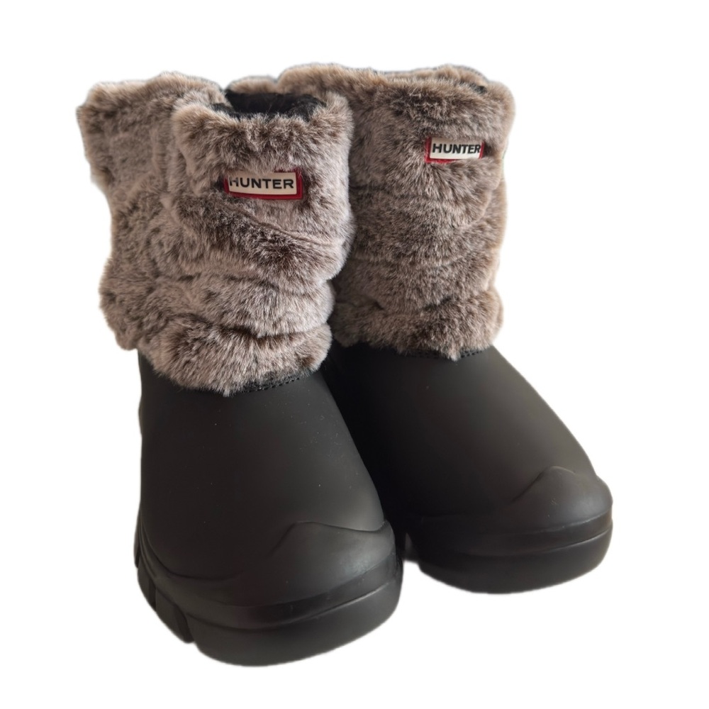 Hunter Intrepid Faux Fur Snow Boot - Black/Natural - KIDS UK 12